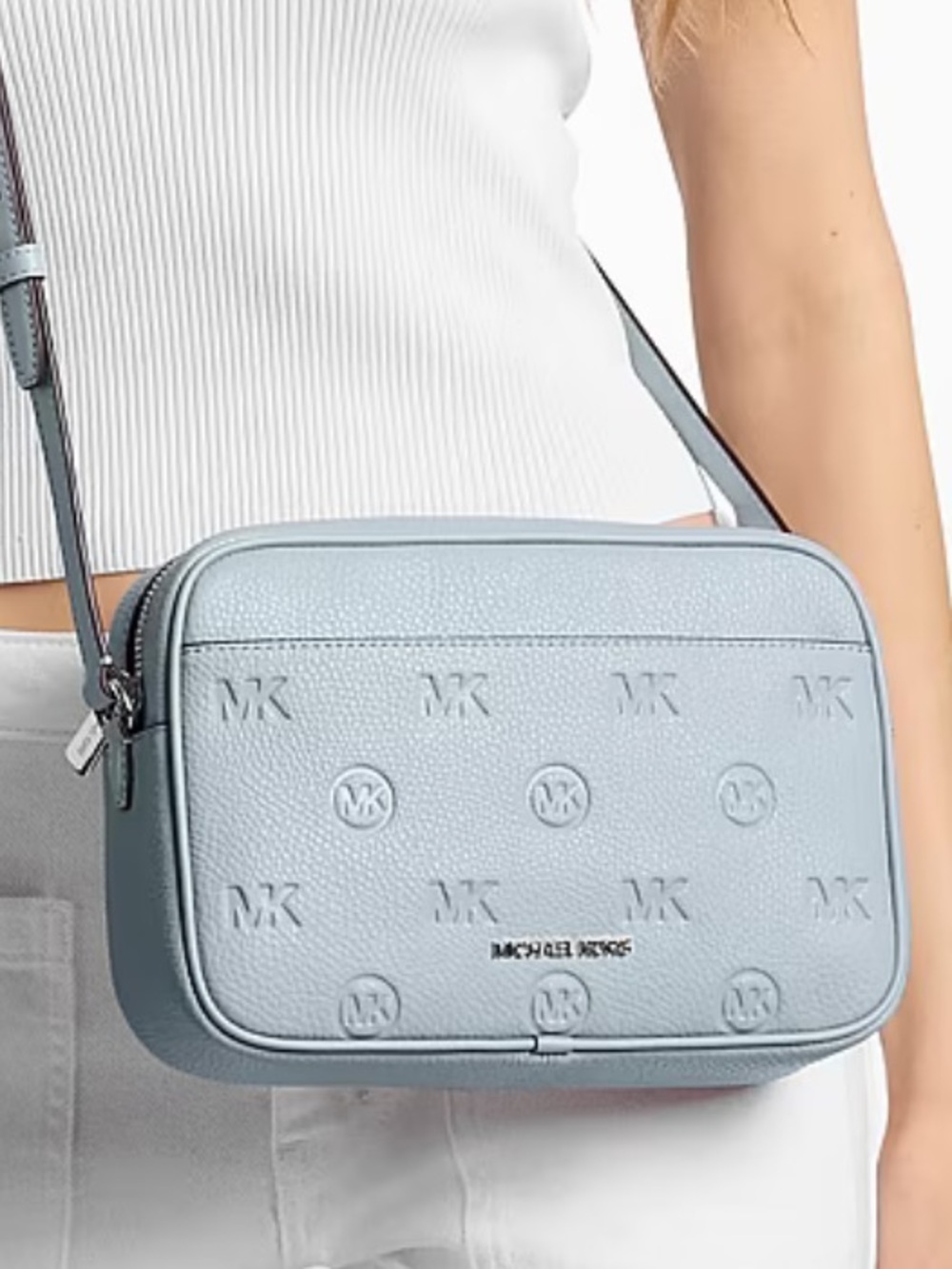 Michael Kors Jet Set Travel Lg Logo Debossed EW Camera Crossbody 
Pale Ocean
NWT